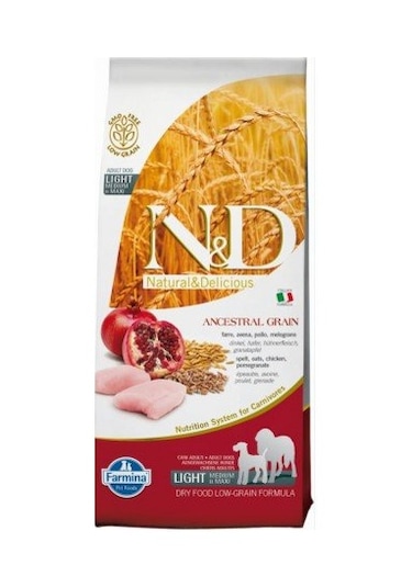 N&D Light Tavuklu ve Narlı Büyük ve Orta Irk Düşük Tahıllı Yetişkin Köpek Maması 12 KG