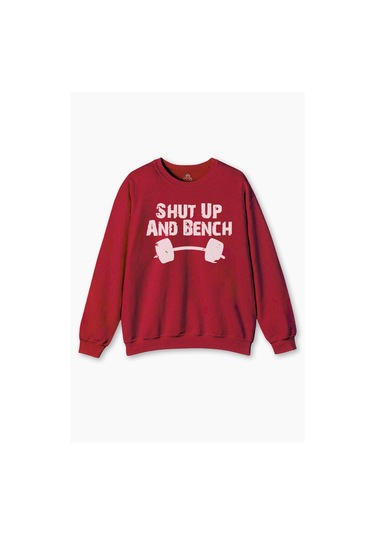 Kırmızı Sweat Halter Shut Up And Bench Gym Bodybuilding Fitness Kışlık Erkek Sweatshirt Kırmızı