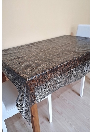 Dantel Görünümlü Üstü Şeffaf Kaplı Muşamba Masa Örtüsü -siyah Renk-farklı Ölçülerde-hlksyh Siyah