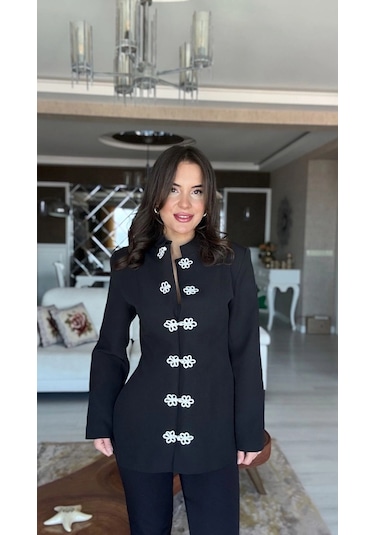 Flora Düğme Detaylı Napolyon Ceket - Siyah Siyah