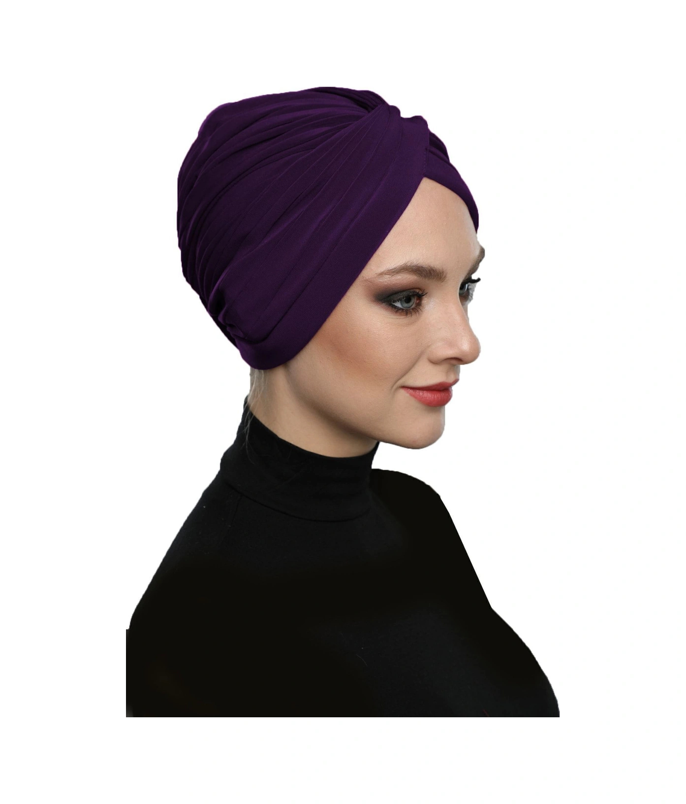 Çapraz W Nervürlü Ensesi Bantlı Mor Hazır Türban Tesettür Havuz Bonesi Mor