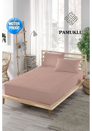 Ely Parker Alez Sıvı Geçirmez Pamuklu Kapitoneli Fitted Çift Kişilik Tek bebek su yatak Koruyucu YSTK79 Pembe
