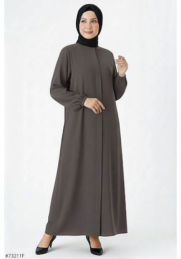 Medine İpeği Mevlana Kesim Cepli Kuşaklı Bol Ferace 4000-vizon Bej