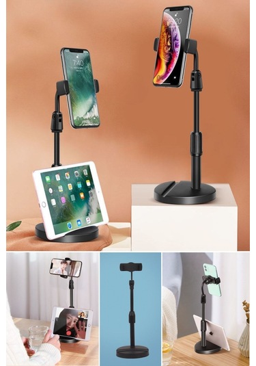 Zmc Bilişim Masa Üstü Tablet Ve Telefon Tutucu Plastik Aparat Siyah Telefon Standı