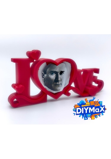 Love Yazılı Fotoğraf Tutucu Stand Kırmızı Dekoratif Fotoğraf Çerçevesi