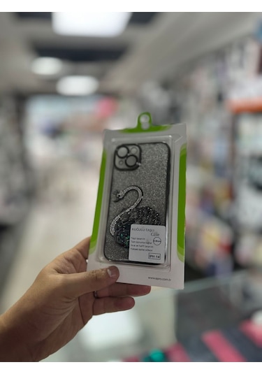 Apple Uyumlu iPhone 14 Kuğulu Taşlı Kılıf 13