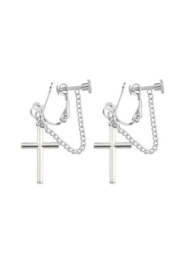 Qianyi 1 Çift Çapraz Zincir Küpe - Kadın Bungee Kulak Klipsi, Deliksiz Süper Moda Kırmızı Şarap