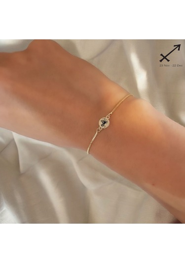 Archin Yay Burçları İçin 14 Ayar Altın Plakalı Yuvarlak Motifli Zincirli Hediye Bileklik-417burç Yay