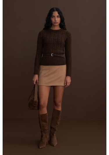 Süet Mini Etek Vizon