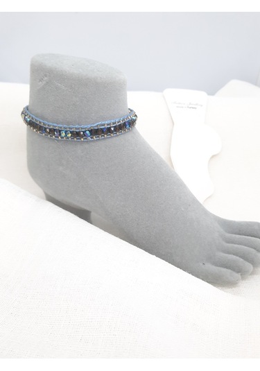 Glamglamour Çekoslavak Kristali Dokuma Kadın Halhal Mavi