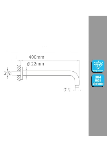 Yapıtaşı Yt296 Ankastre Duvardan Tepe Duş Başlığı Borusu Oval40cm Krom