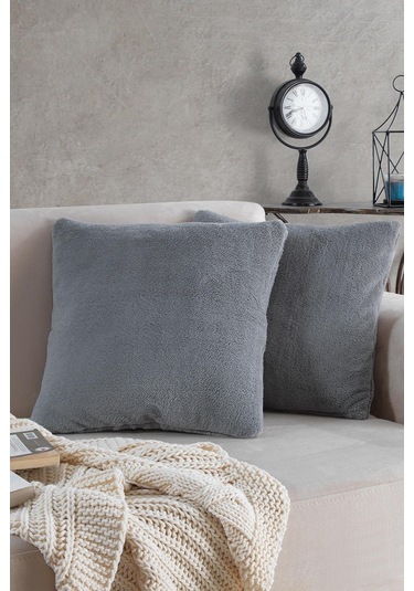 Maisonart Sofa 2 Adet Gri Renk Welsoft Kırlent Kılıfı Yastık Kılıfı 44x44 Cm