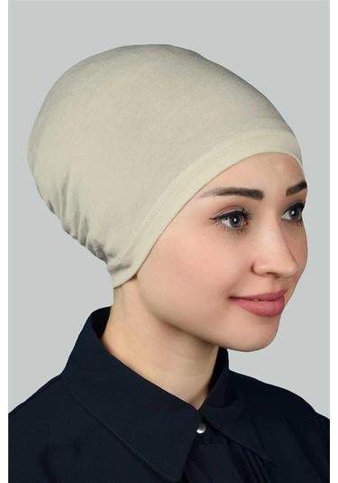 Altobeh Hazır Pratik Geçmeli Lastikli Tesettür Bone - Koyu Krem