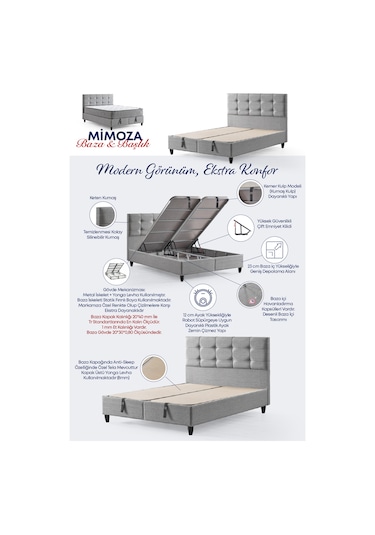 Mimoza Çift Kişilik Sandıklı Baza Başlık 160 x 200 CM