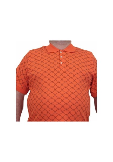 Starbattal Erkek Büyük Beden Polo Yaka Tişört Square 24452 Turuncu-Turuncu