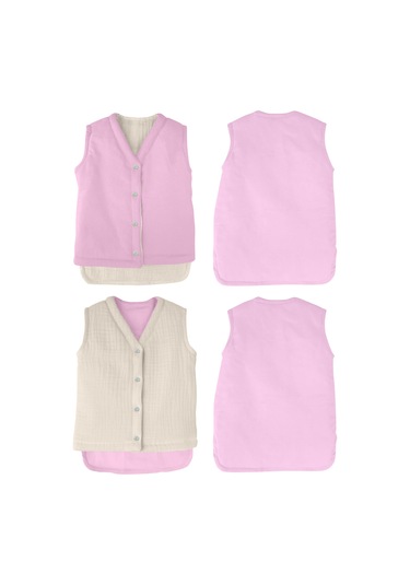 Müslin Bebek Yelek Organik Kışlık Bej Bej - Pembe