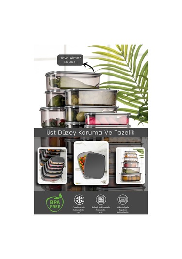 Meleni Home 6 Lı Dikdörtgen Sweet Şeffaf Saklama Kabı Seti - Platin Serisi