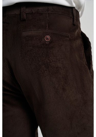 Koyu Kahverengi Pamuklu Yandan Cepli Comfort Fit Kadife Pantolon 1003245160 Koyu Kahverengi