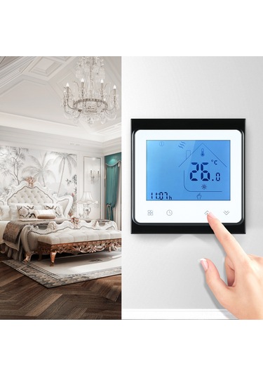 Qingmipy Lcd Dokunmatik Ekranlı Haftalık Programlanabilir Gaz Kazanı Termostatı, Enerji Tasarruflu Sıcaklık Kontrol Cihazı 2 M