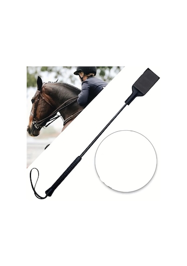 Elmpaly Siyah 1 Adet Binicilik Kamçısı Çift Vuruşlu Pu Deri At Kamçısı Siyah
