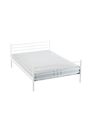 Manyas Çift Kişilik Ferforje Metal Karyola-beyaz Ahşap Latalı