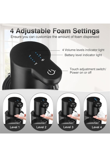 Xiaaokeji Otomatik Sabunluk, Otomatik Sabunluk Duvara Monte, Siyah Siyah