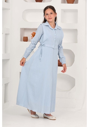 Kız Çocuk Uzun Boy Gofre Kumaş Jile & Elbise İki Parça Takım Astarlı Zarif Set-4948 Bebe Mavi Kız Çocuk Uzun Boy Gofre Kumaş Jile & Elbise İki Parça Takım Astarlı Zarif Set-4948 Bebe Mavi