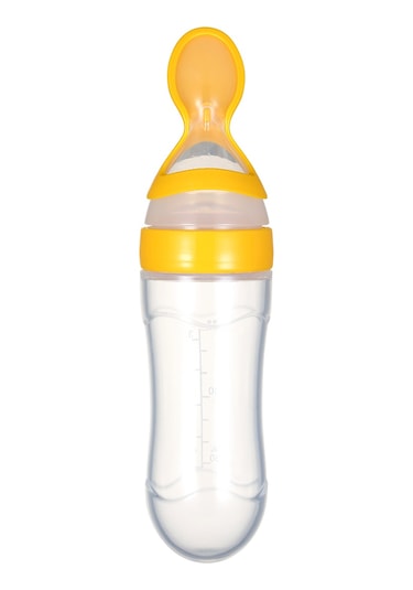 Qingmipy Tek Elle Besleme İçin Özel Tasarım Bebek Maması Şişesi - 90ml Silikon Kaşık Başlı, Sarı