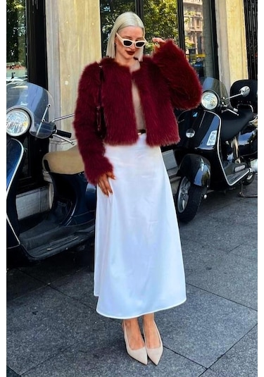 Madmext Bordo Bisiklet Yaka Kadın Suni Kürk Mont Mg2176 Bordo