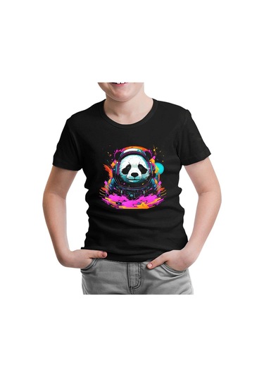 Astronot Panda Siyah Çocuk Tshirt 001