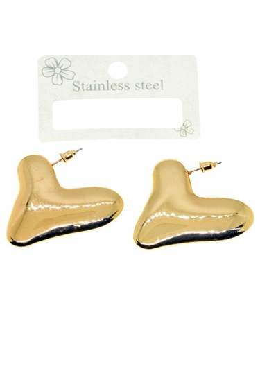 Altın Renk Kalp Küpe Vip Kararmaz Solmaz Çelik Küpe Altın