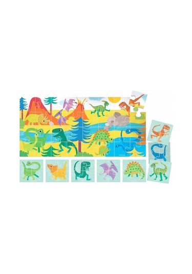 Headu 8+1 Çift Taraflı Dinozorlar Puzzle