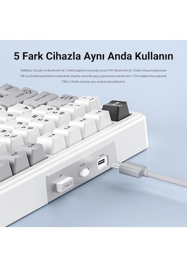 Aula F99 3 Mod RGB Hot Swap Linear Graywood V3 Switch Mekanik Kablosuz Klavye