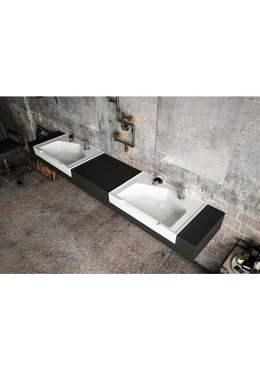 Seramik Kuaför Lavabosu 75 Cm Beyaz Erkek Kare Lavabo Beyaz