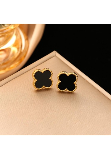 Siyah Dört Yapraklı Yonca Titanyum Çelik Küpe Yaz Niş Tasarım Yüksek Dereceli Küpe Duygusu Mizaç Bayanlar Küpe