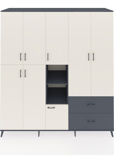 Kronos Dolap 12 Raflı 2 Çekmeceli Tek Askılı 220x59x243 Antrasit-aytaşı/antrasit Aytası/antrasıt