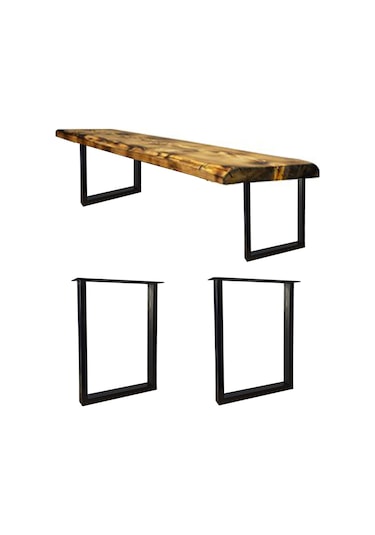 Bin1Fırsatt Metal Ayak Ahşap Masif Kütük Orta Yan Zigon Sehpa Bank Ayağı