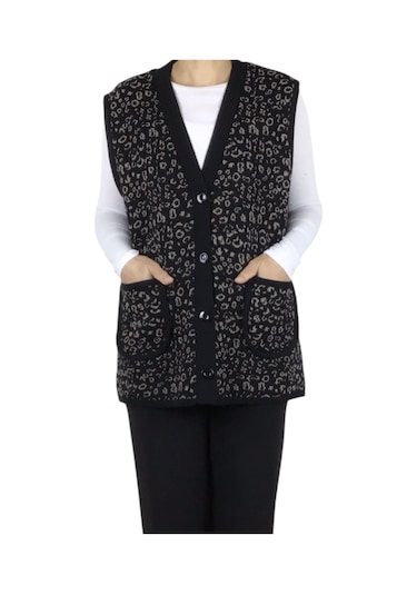 Kadın Önü Düğmeli Cepli Kalın Kışlık Kısa Yelek Vizon