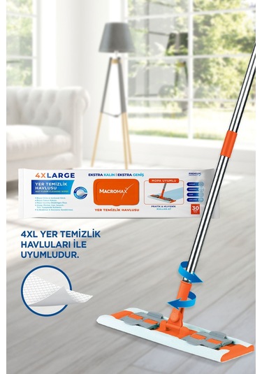 Famous+ Düz Mop Yer Temizlik Sistemi, Islak Ve Kuru Kullanım, 360 Döner Başlıklı Pratik Paspas