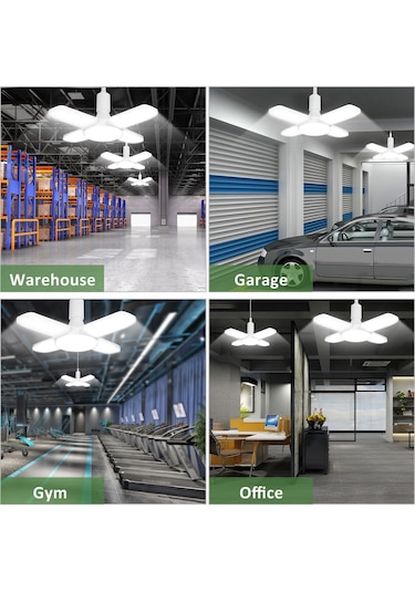 Vkemall 4'lü Değişken Garaj Lambası, Ac 85-265v Beyaz Işık, Geniş Açılı Panel, 60w 6000lm, 2 Adet Diğer