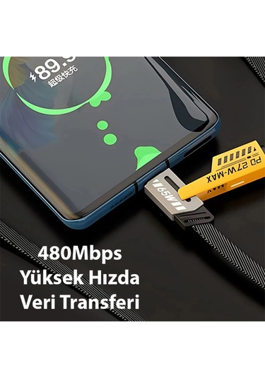 Buğz 4in1 Type-c 65w To Usb-a + Type-c To Lightning 27w Hızlı Şarj Kablosu Siyah