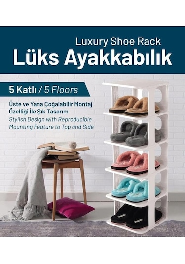 Mithra Life 5 Katlı Plastik Beyaz Ayakkabı Rafı Mıt1062 Beyaz