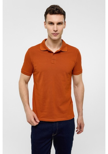 SÜVARİ Kiremit Slim Düz Polo Yaka Tişört-38585 KIREMIT