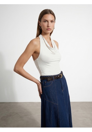 Dilvin 32973 Degaje Yaka Top-ekru