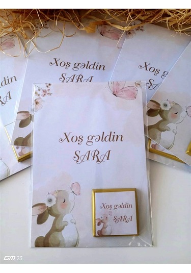 Azərbaycan Xoş Gəldin Bebek Çikolatası Davetiye Kartlı Hediye 20 Adet