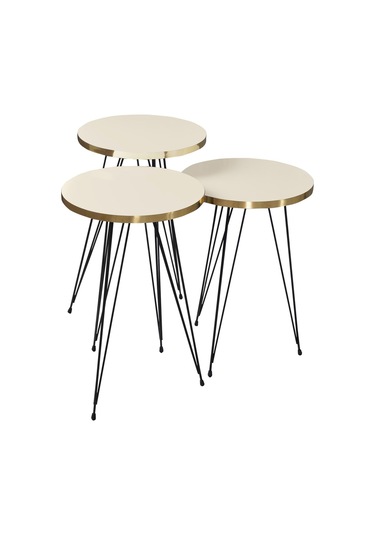 Orta Sehpa Elips Siyah Tel Ayak Çift Altın Krem Krem