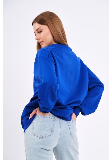 Comeor Saks Kadın Pamuklu Oversize Basic Bisiklet Yaka Sweatshirt 001