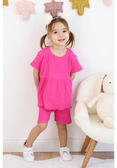 Fırfırlı Şortlu Takım Fuşya