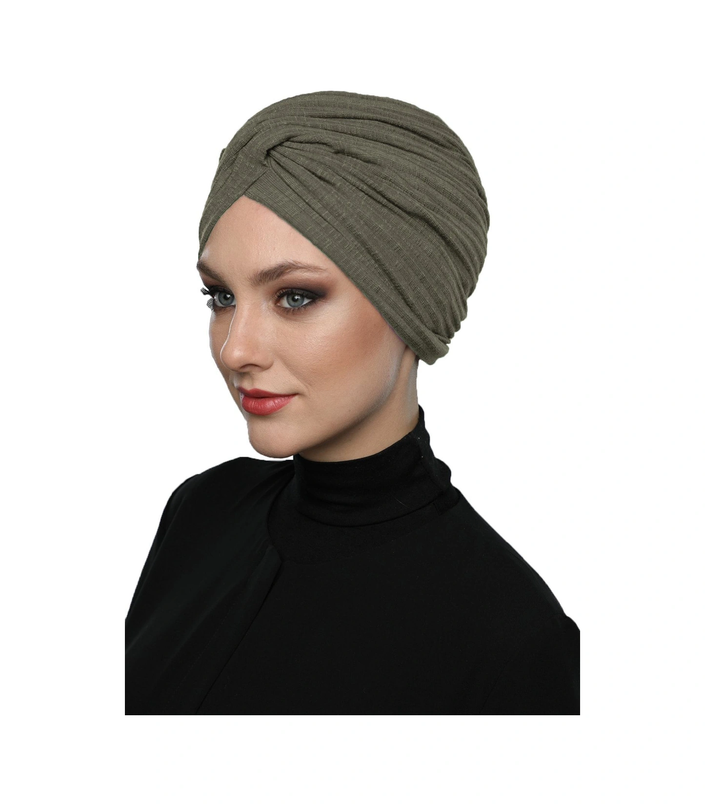 Çapraz Penye Astarlı Asker Yeşili Hazır Türban Tesettür Havuz Bonesi Asker Yeşili