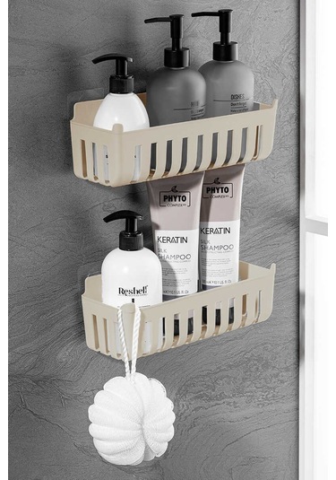 Primanova Deby 2'li Yapışkanlı Banyo Rafı Bej Bej